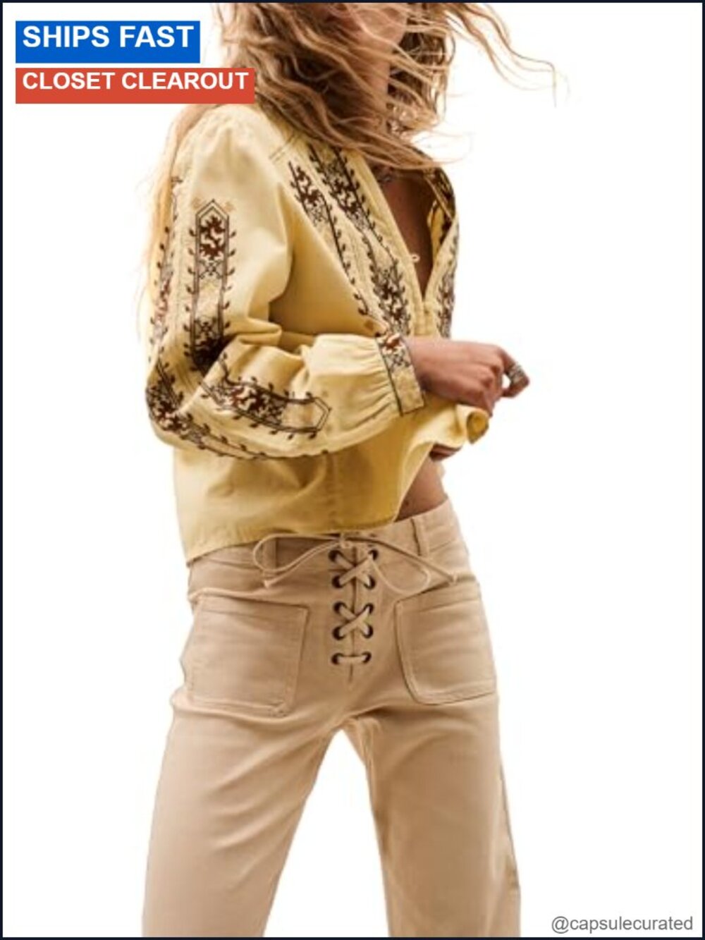 Embroidered Lace Trim Long Sleeve Cotton Linen Blouse Shirt